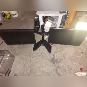 VIVO Dual Monitor Stand with Black Screens